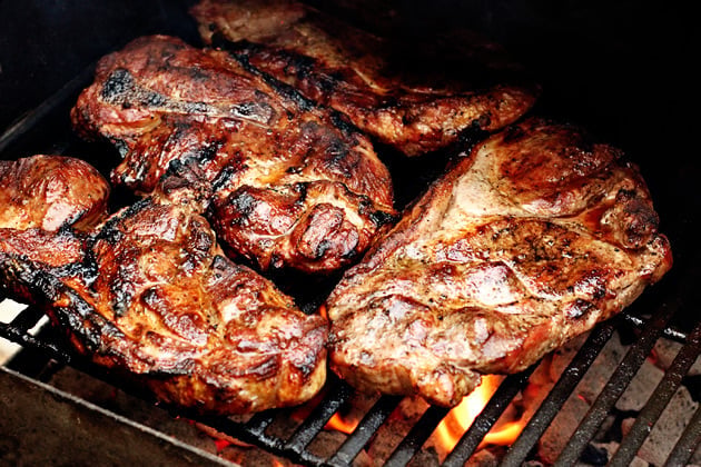 Illustration of chicken on the grill, shown until a real photograph of our birds is available