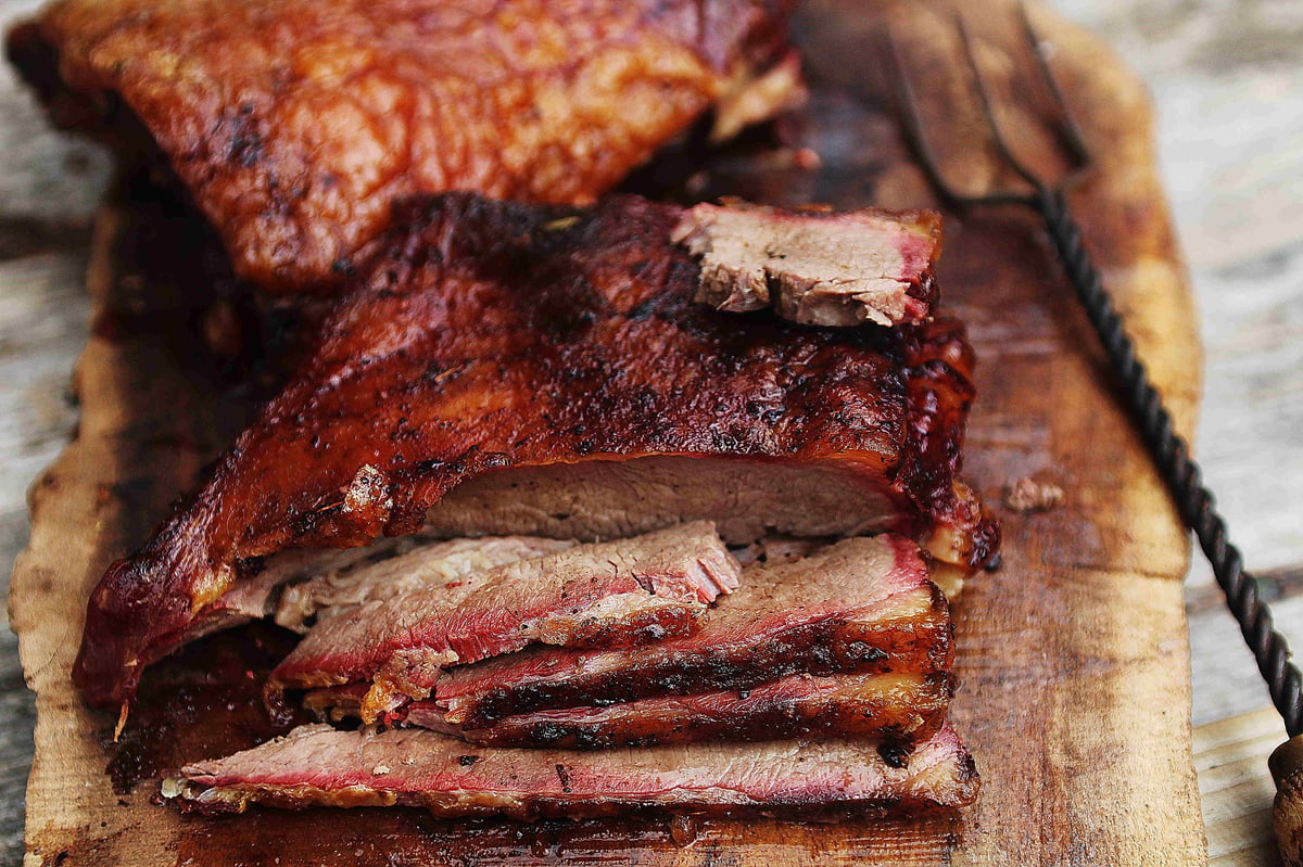 The Meat Smoker's Dream Bundle — a packer brisket, chickens, wings, spare ribs, brats, tenderloin, bacon, and turkey breast from Little Blue's Farm